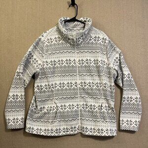Old Navy Jacket Women's XXL Gray and White Snowflake Fleece Pockets